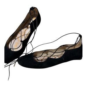 Sam Edelman Black Suede Lace Up Ballet Flats Womens 7.5 Balletcore Minimal Chic